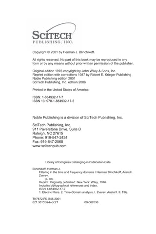 Filtering In The Time And Frequency Domains New Ed Herman J Blinchikoff ...