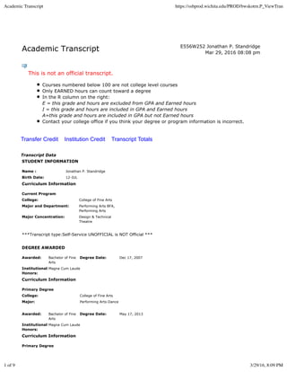 Standridge - WSU Academic Transcript | PDF