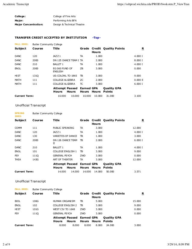 Standridge WSU Academic Transcript