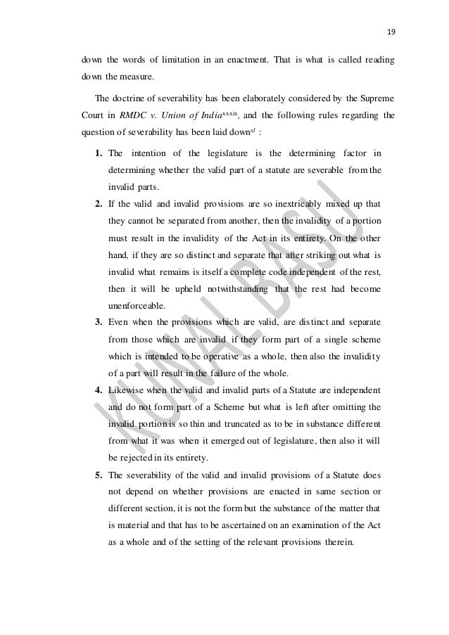 Doctrine Of Severability Doctrine Of Severability