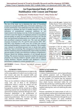 An Experimental Study of Soil Stabilization with Cement and Polymer | PDF