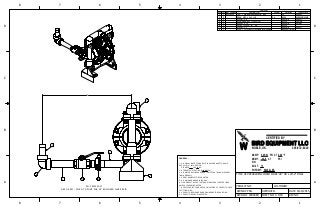 PN: 1800400-07
DESC: ASSY: FWKO TO PUMP FOR 48" ENCLOSED FLARE SKID
1
1
2
2
3
3
4
4
5
5
6
6
7
7
8
8
A A
B B
C C
D D
GENERAL:
1. ALL VISUAL INSPECTIONS BUILT IN ACCORDANCE TO ASME
SEC. VIII, DIV I, 2013 EDITION.
STAMPED: YES X NO
2. HYDROSTATIC TESTING @ 60 PSI PSI
3. ALL WELDS WILL BE ADHERED TO WPFC-SA 702410, WPSPRAY
701810 WPSAW-1
4. VERIFY NAMEPLATE INFORMATION
5. ALL DIMENSIONS ARE IN INCHES
6. FLANGE BOLT HOLES TO STRADDLE NATURAL CENTER LINES
UNLESS OTHERWISE NOTED.
7. NOZZLE PROJECTIONS ARE FROM OUTSIDE OF VESSEL TO FACE
OF FITTING U.N.O.
8. VESSEL TO BE CLEANED AND DRAINED BEFORE SHIPPING.
9. VESSEL TO BE SHOP INSPECTED.
PRG 9/22/2015
4 OF 8
HCVDC4820 ENCLOSED FLARE: 48" OD x 20'-0" FINAL
5000480
BUILT:
S/N:
MAWP:
SHPG.WT:
°F
15
50 PSI 200
6849.3LBS
TITLE:
PROJECT NO.:
MDMT: -20 ~F
DWN BY:
DWG NO:
CUSTOMER:
SHEET NO: REV NO:
APPROVED: DATE:
CERTIFIED BY
BIRD EQUIPMENT LLC
W NOBLE, OK. 405-872-8340
PSI AT
AT PSI
PARTS LIST
INVENTORY#MATERIALLENGTHDESCRIPTIONPART NUMBERQTYITEM
VERSA1CSPUMP: 1" Elima-Matic Bolted Metal – ATEXE1CC5R55911
ANG2X2X1/4SA36SA 365 inANGLE: AISC - L 2 x 2 x 1/422
N16XHSA 53 E/BNIPPLE: 1" X 6"23
HU1F200SA 105UNION: HAMMER 1" FIG 200 THD14
N1CLXHSA 53 E/BNIPPLE: 1" X CL15
SA 105ELBOW: 1" 3000# - 90° - THD16
N13XHSA 53 E/BNIPPLE: 1" X 3"17
Brass, Soft YellowVALVE: 1" 2000# BALL W/Lockable Lever Handle18
19
7
1
2
3
483
6
 