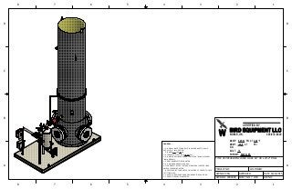 1
1
2
2
3
3
4
4
5
5
6
6
7
7
8
8
A A
B B
C C
D D
GENERAL:
1. ALL VISUAL INSPECTIONS BUILT IN ACCORDANCE TO ASME
SEC. VIII, DIV I, 2013 EDITION.
STAMPED: YES X NO
2. HYDROSTATIC TESTING @ 60 PSI PSI
3. ALL WELDS WILL BE ADHERED TO WPFC-SA 702410, WPSPRAY
701810 WPSAW-1
4. VERIFY NAMEPLATE INFORMATION
5. ALL DIMENSIONS ARE IN INCHES
6. FLANGE BOLT HOLES TO STRADDLE NATURAL CENTER LINES
UNLESS OTHERWISE NOTED.
7. NOZZLE PROJECTIONS ARE FROM OUTSIDE OF VESSEL TO FACE
OF FITTING U.N.O.
8. VESSEL TO BE CLEANED AND DRAINED BEFORE SHIPPING.
9. VESSEL TO BE SHOP INSPECTED.
PRG 9/22/2015
7 OF 8
HCVDC4820 ENCLOSED FLARE: 48" OD x 20'-0" FINAL
5000480
BUILT:
S/N:
MAWP:
SHPG.WT:
°F
15
50 PSI 200
6849.3LBS
TITLE:
PROJECT NO.:
MDMT: -20 ~F
DWN BY:
DWG NO:
CUSTOMER:
SHEET NO: REV NO:
APPROVED: DATE:
CERTIFIED BY
BIRD EQUIPMENT LLC
W NOBLE, OK. 405-872-8340
PSI AT
AT PSI
 
