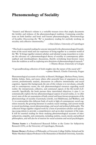 The Phenomenology Of Sociality Discovering The We Thomas Szanto | PDF