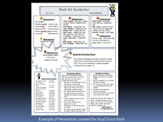 Example of Newsletter created for local Scout Pack
 