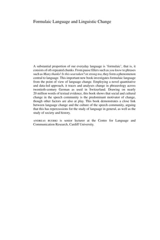 Formulaic Chunks Example Formulaic Language And Linguistic Change Andreas Buerki | PDF