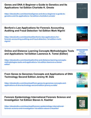 DNA Forensic and Legal Applications 1st Edition Lawrence Kobilinsky | PDF