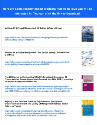Methods Of It Project Management 2nd Edition Jeffrey L Brewer | PDF