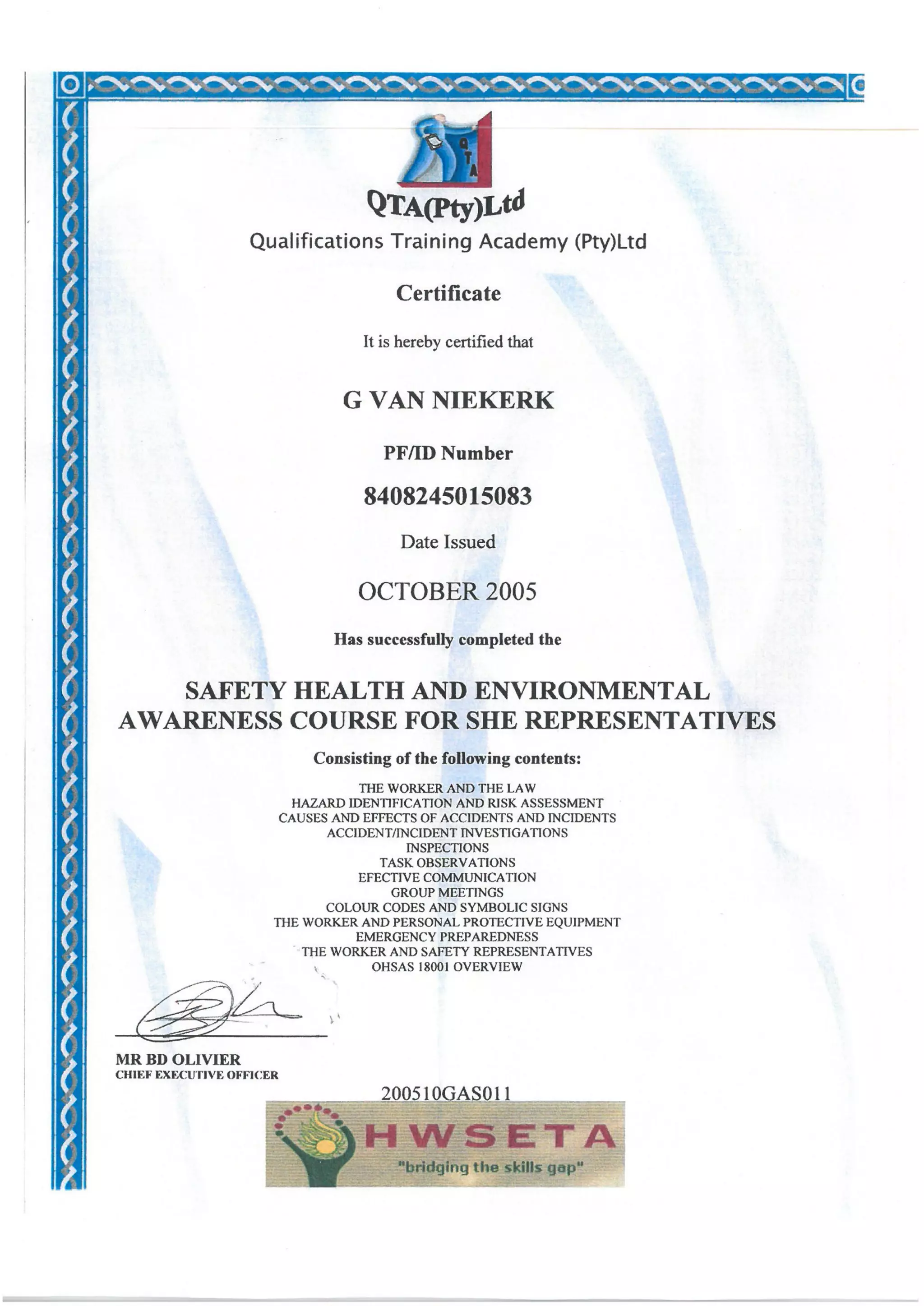 SHE Representative Certificate PDF