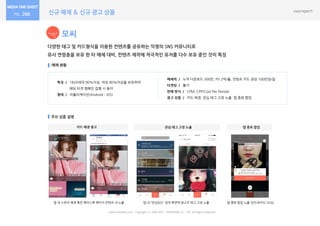 신규 매체 & 신규 광고 상품266
모씨
다양한 태그 및 카드형식을 이용한 컨텐츠를 공유하는 익명의 SNS 커뮤니티로
유사 연령층을 보유 한 타 매체 대비, 컨텐츠 제작에 적극적인 유저를 다수 보유 중인 것이 특징
매체 현황
주요 상품 설명
특징 / 1824세대 90%이상, 여성 80%이상을 보유하여
해당 타겟 캠페인 집행 시 용이
형태 / 어플리케이션(Android│iOS)
매체력 / 누적 다운로드 300만, PV 2억/월, 컨텐츠 카드 생성 100만장/일
타겟팅 / 불가
판매 방식 / CPM, CPP(Cost Per Period)
광고 상품 / 카드 배경, 관심 태그 고정 노출, 앱 종료 팝업
www.nasmedia.co.kr Copyright ⓒ 2000-2017 NASMEDIA Co., LTD. All Rights Reserved.
관심 태그 고정 노출카드 배경 광고
앱 내 스토리 배경 혹은 페이스북 페이지 컨텐츠 내 노출 앱 내 “관심있는” 검색 화면에 광고주 태그 고정 노출 앱 종료 팝업 노출 (안드로이드 Only)
앱 종료 팝업
 