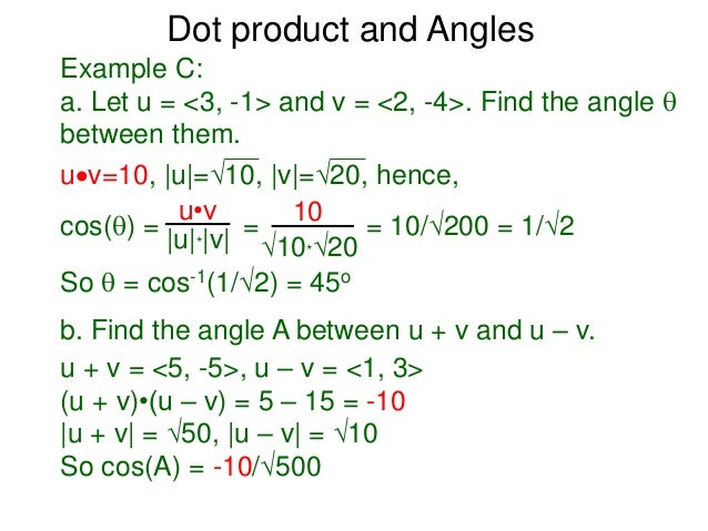 267 3 Dot Product Angles Projection N