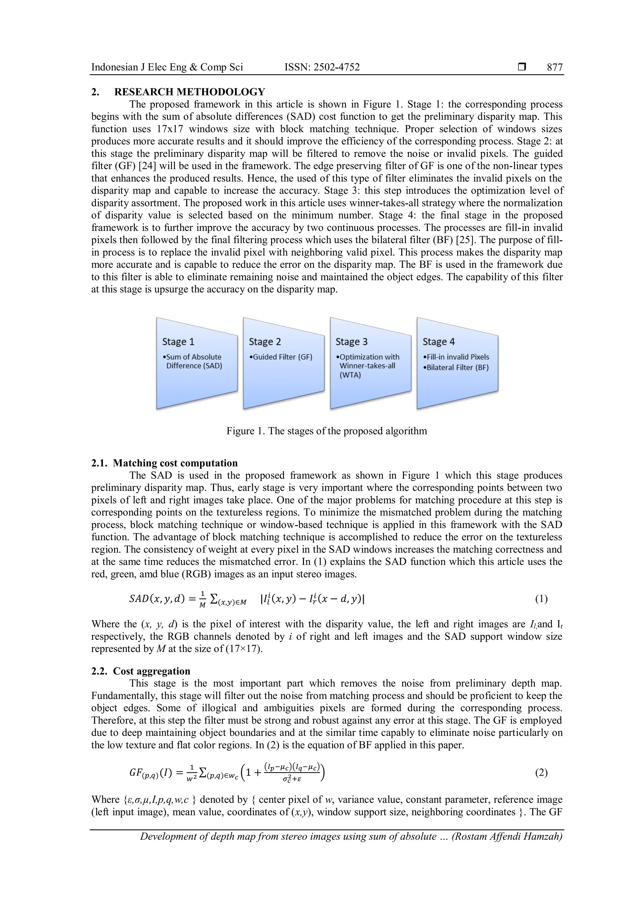 Development of depth map from stereo images using sum of absolute ...