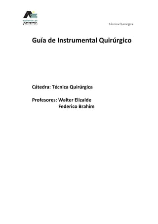 Guía de Instrumental Quirúrgico
Cátedra: Técnica Quirúrgica
Profesores: Walter Elizalde
Federico Brahim
 