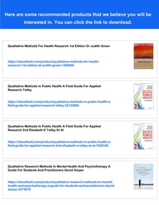 Qualitative Methods For Health Research 4 Judith Green Nicki Thorogood ...