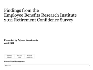 Findings from the Employee Benefits Research Institute 2011 Retirement Confidence Survey Presented by Putnam Investments April 2011 267717  4/11 