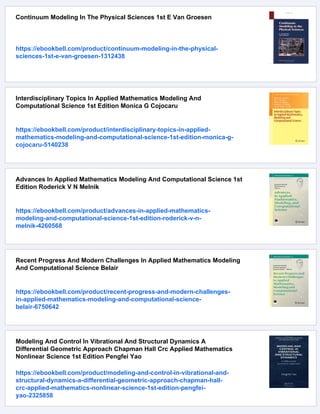 Mathematical Modelling In Applied Sciences Nicola Bellomo Elena De ...