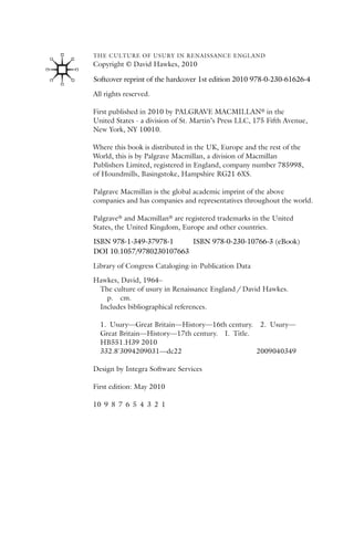 The Culture Of Usury In Renaissance England David Hawkes Auth | PDF