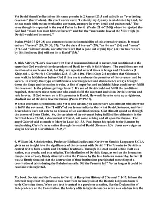 athan,” some 
of what we have in Kings and Chronicles might well have come from him.” 
4. Bob Deffinbaugh, “Somehow it seems inappropriate for David to live in such splendor, while 
the ark of God is kept in such plain and seemingly provisional surroundings. The idea comes to 
him that he can build another house; this second house will be a temple in which the ark can be 
kept in far more fitting surroundings. It is settled in David's mind. That is what he will do. And so 
David confides in  