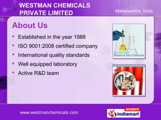 WESTMAN CHEMICALS
                                    Maharashtra, India
   PRIVATE LIMITED

About Us
 Established in the...