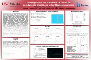 .
.
Investigation of the limitations of XFLR5 for
aerodynamic predictions at low Reynolds numbers
3Philip Chan, 2Francisco Gomez, 1Hugo Villafana
Advisors: 1*Wilson Chan, 1Tyler Davis, 1Joseph Tank, 1Geoff Spedding, 1Denise Galindo
1Department of Aerospace and Mechanical Engineering, University of
Southern California, Los Angeles, CA 90089
2Department of Mechanical and Aerospace Engineering, University of
California, Irvine, Irvine, CA 92697
3Department of Mechanical Engineering, University of California, Riverside,
Riverside, CA 92521
Abstract
Over the past decades, Unmanned Air Vehicles (UAVs) have become
popular within the industrial, military, and consumer community. The
ability to deliver packages to any location in the world by remote
access has created a number of significant benefits to these
communities. Typically, larger air vehicles have been used for
accomplishing these autonomous tasks due to the familiarity with its
aerodynamic characteristics: lift and drag. However, these
communities wish to make the vehicles more compact, while still
maintaining its aerodynamic performance. Creating smaller air
vehicles becomes advantageous to these communities due to its
increase in stealth and maneuverability. With smaller vehicles the
Reynolds numbers are smaller. Programs like XFLR5 have been
shown to give accurate estimates of aerodynamic characteristics, at
Reynolds numbers above 200,000. The objective of the project is to
investigate if XFLR5 can accurately predict aerodynamic
characteristics of a standard airfoil (NACA0010) at Reynolds numbers
lower than 200,000. This investigation will be supported with airfoil
testing in the Biegler Hall of Engineering wind tunnel. If the results in
the wind tunnel are similar to the results in XFLR5, then XFLR5 can
be used as a resourceful technique in designing and manufacturing
efficient airfoils and Micro Air Vehicles (MAV). If this were not the case,
then adjustments on XFLR5’s parameters would have to be made in
order to obtain similar results to those of the wind tunnel.
Characterization of the Test Flow
Boundary Layer Thickness for 30m/s
T: Laminar = 0.412cm, Turbulent = 2.62cm
Boundary Layer Thickness for 5m/s
T: Laminar = 1.01cm, Turbulent = 3.38cm
Momentum Deficit
Results
Re = 40k Re = 180kRe = 100k
Re = 40k Re = 180kRe = 100k
Laminar Separation Bubbles (LSB)
-4 -3 -2 -1 1 2 3 4 5 6 7 8 9 10
,
-0.7
-0.6
-0.5
-0.4
-0.3
-0.2
-0.1
0.1
0.2
0.3
0.4
0.5
0.6
0.7
0.8
0.9
CL
Wind Tunnel
XFLR5
Conclusions
Ø  XFLR5 can effectively predict:
•  Aerodynamic trends
•  Demonstrates development of LSB
•  Ability to locate stall angle
Ø  The aerodynamic characteristics for lift are not
accurately calculated by XFLR5, so a correction factor
of 0.75 must be applied to match experimental results.
-4 -3 -2 -1 1 2 3 4 5 6 7 8 9 10
,
-0.5
-0.4
-0.3
-0.2
-0.1
0.1
0.2
0.3
0.4
0.5
0.6
0.7
CL
XFLR5
Wind Tunnel
-4 -3 -2 -1 1 2 3 4 5 6 7 8 9 10 11
,
-0.3
-0.2
-0.1
0.1
0.2
0.3
0.4
0.5
0.6
0.7
CL
Wind Tunnel
XFLR5
Re = 40k Re = 100k
Re = 180k
Ø Therefore, XFLR5 can be
used to predict
aerodynamic
characteristics of the
NACA0010 airfoil for Re
between 40k to 180k.
XFLR5
XFLR5 is a computer program created by M. Drela, designed to
calculate the different aerodynamic characteristics of an airfoil, such
as lift and drag for different angles of attack and Re. To do this, XFLR5
divides the airfoil into a preset number of panels (e.g. 100) and solves
for the pressure for every individual panel. From the pressure, XFLR5
can extrapolate lift and drag forces, lift and drag coefficients, and
generate plots, such as CL vs α, CD vs α, or CL/CD vs α.
z
y
Hu H, Yang Z. An Experimental Study of the Laminar Flow Separation on
a Low-Reynolds-Number Airfoil. ASME. J. Fluids Eng. 2008;130(5):
051101-051101-11. doi:10.1115/1.2907416.
"2D Boundary Layer Modelling | Aerodynamics for Students."
Aerodynamics for Students. N.p., n.d. Web.
 