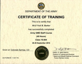 Barber GMD Staff Course Certificate