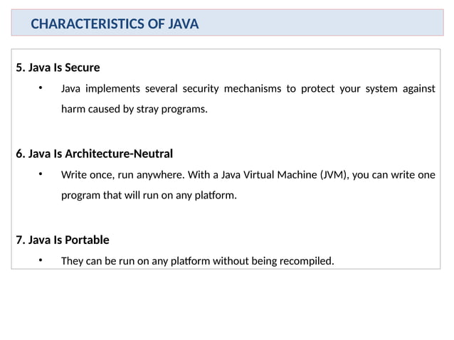 powerpoint presentation on Java characteristics | PPT | Free Download