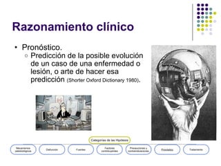 Razonamiento clínico <ul><ul><li>Pronóstico. </li></ul></ul><ul><ul><ul><li>Predicción de la posible evolución de un caso ...