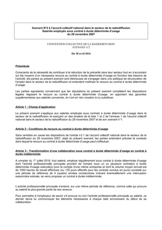 Avenant N°2 à l’accord collectif national dans le secteur de la radiodiffusion
Salariés employés sous contrat à durée déte...