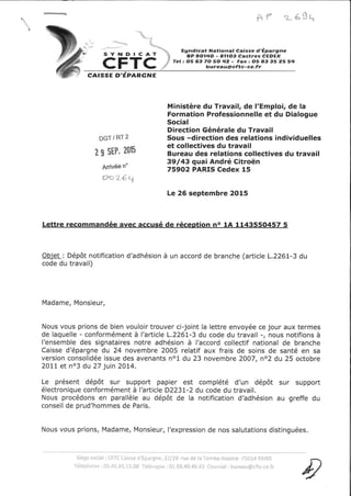 IDCC 5005 : adhésion de la cftc à l'accord santé caisse epargne