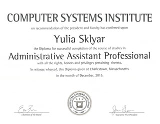 CSI Certificate - Administrative Assistant Professional