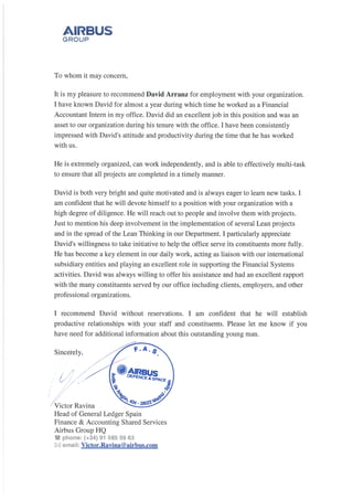 Recomendation letter from HEAD of General Ledger (EADS)