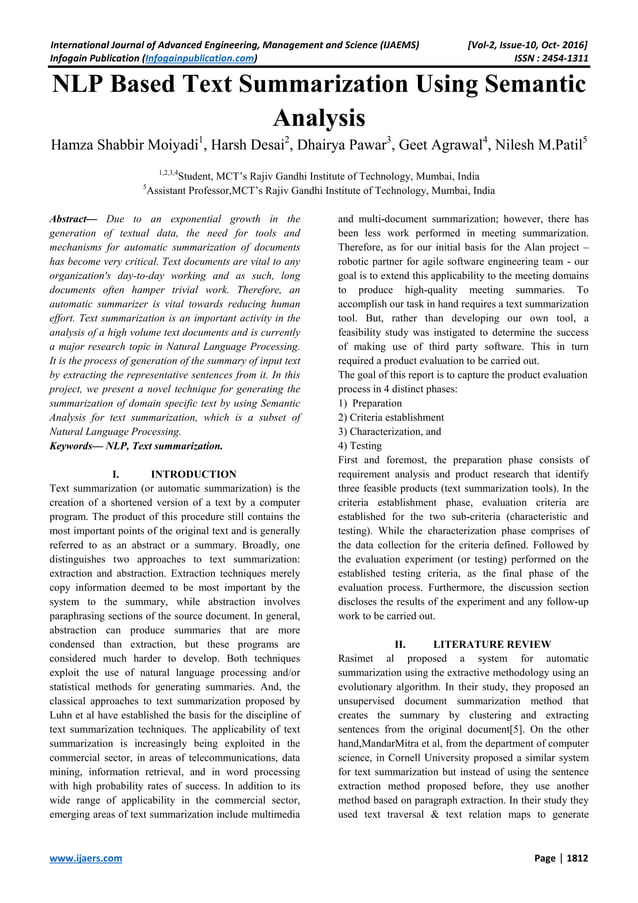 NLP Based Text Summarization Using Semantic Analysis | PDF