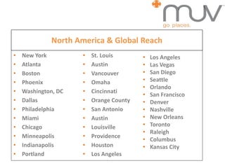 North America & Global Reach
• New York
• Atlanta
• Boston
• Phoenix
• Washington, DC
• Dallas
• Philadelphia
• Miami
• Chicago
• Minneapolis
• Indianapolis
• Portland
• St. Louis
• Austin
• Vancouver
• Omaha
• Cincinnati
• Orange County
• San Antonio
• Austin
• Louisville
• Providence
• Houston
• Los Angeles
• Los Angeles
• Las Vegas
• San Diego
• Seattle
• Orlando
• San Francisco
• Denver
• Nashville
• New Orleans
• Toronto
• Raleigh
• Columbus
• Kansas City
 