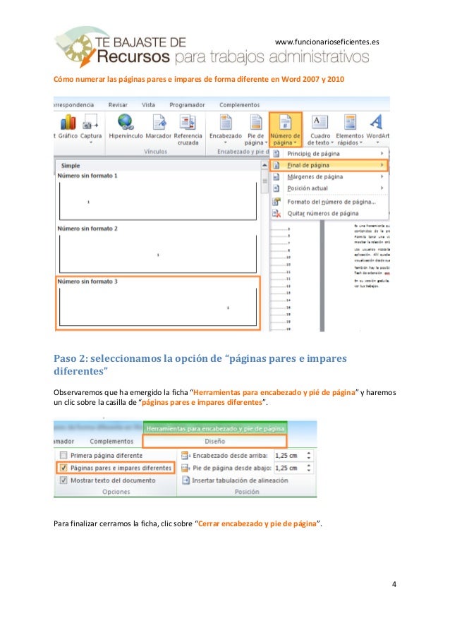 Como Numerar Las Paginas Pares E Impares De Forma Diferente En Word 2