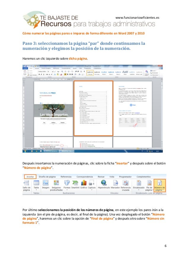 Cómo numerar las páginas pares e impares de forma diferente en word 2…