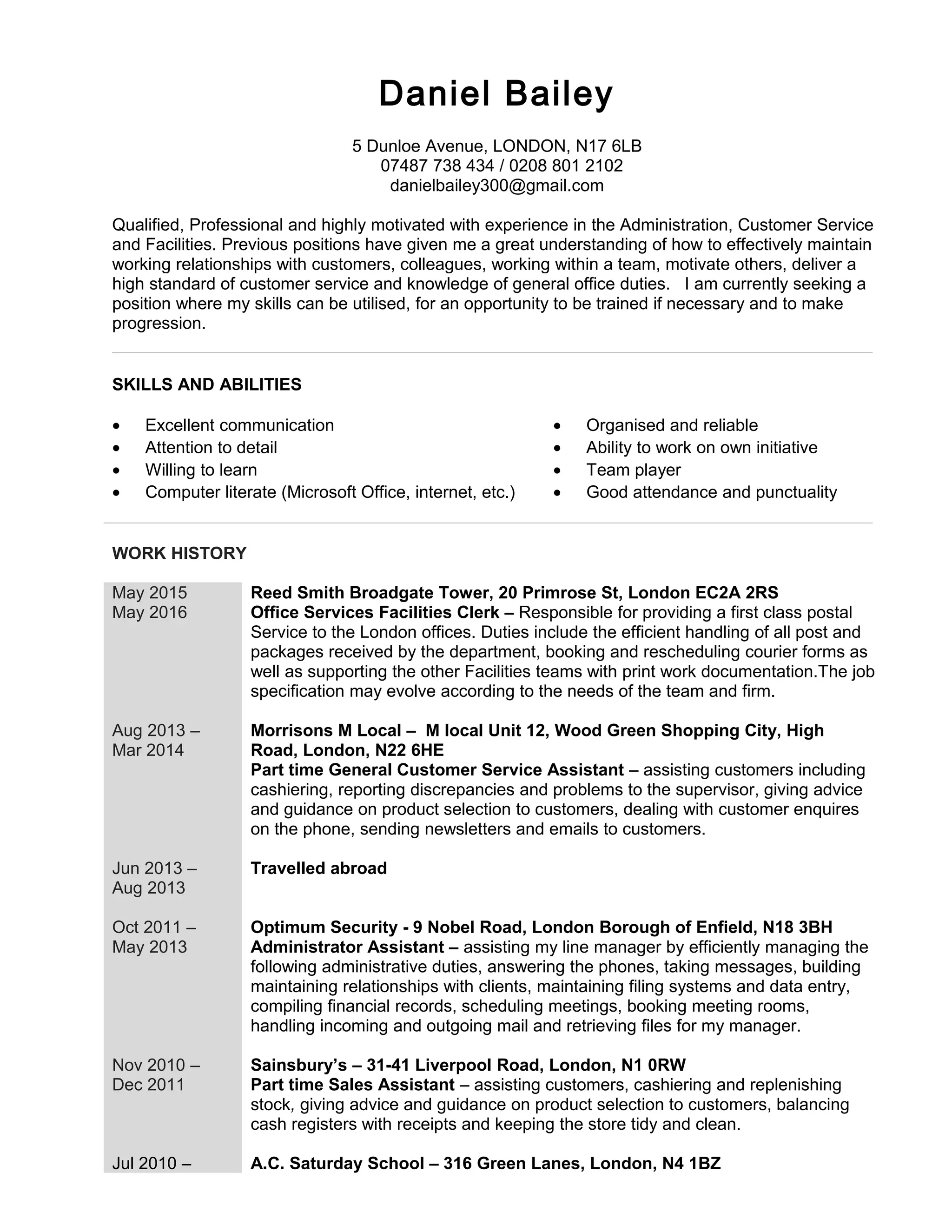 Daniel Bailey CS CV 2016 V 2 | PDF