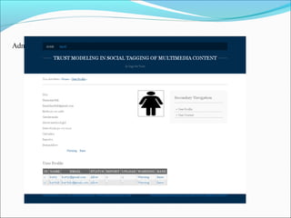  
Admin page(User profile):
 