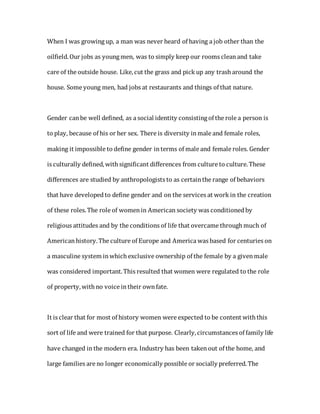 Gender Roles In America