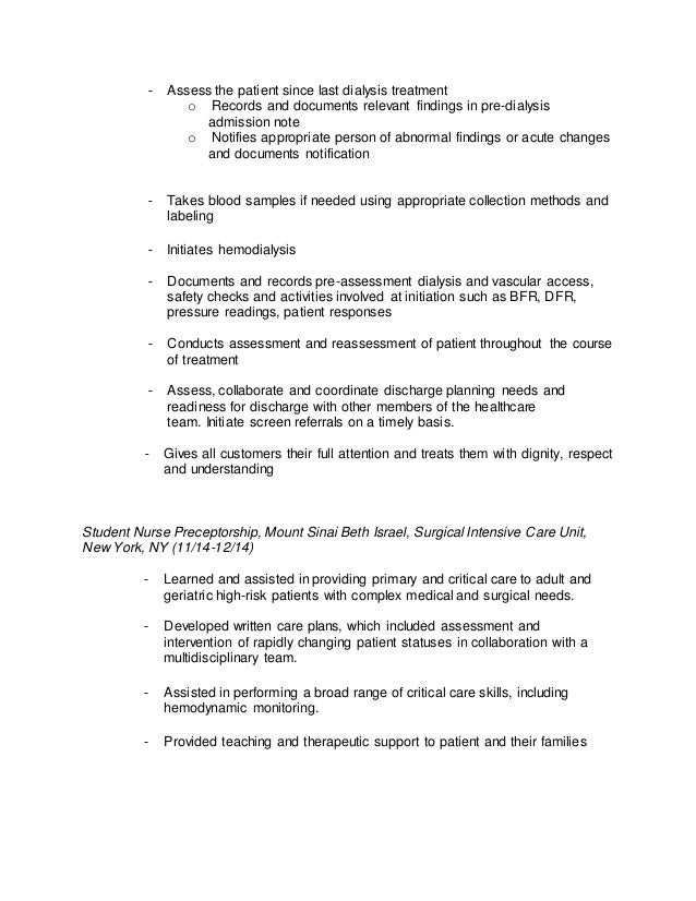 Hemodialysis Nurse Resume Sample Nursing Resumes Livecareer