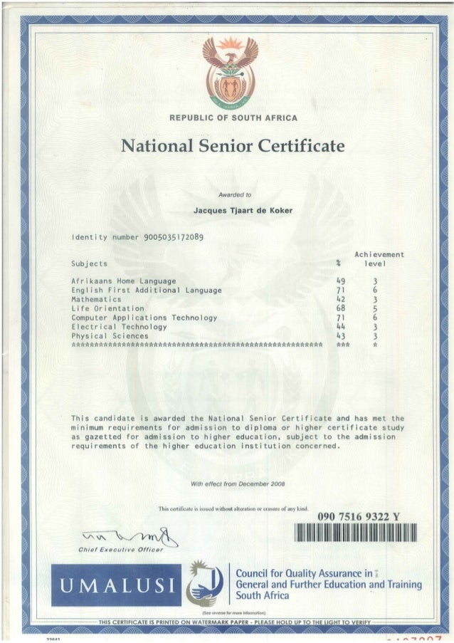 Coloured National Senior Certificate Coloured National Senior Certificate