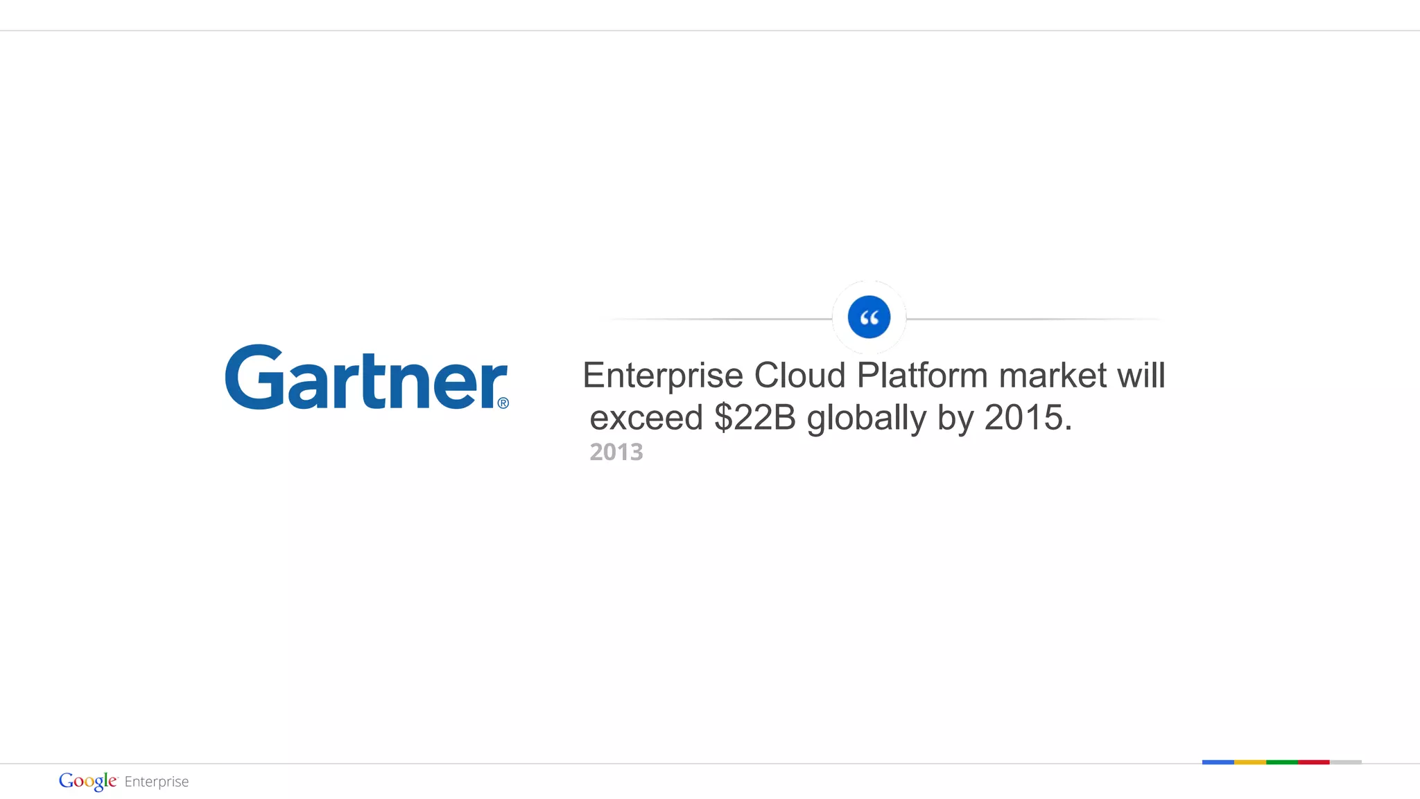 Enterprise Cloud Platform market will 
exceed $22B globally by 2015. 
2013 
Google confidential | Do not distribute 
 