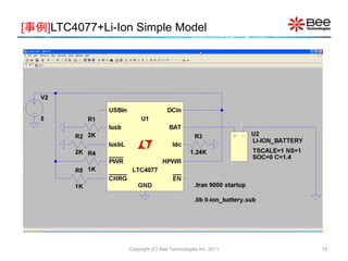 Copyright (C) Bee Technologies Inc. 2011 19
[事例]LTC4077+Li-Ion Simple Model
 