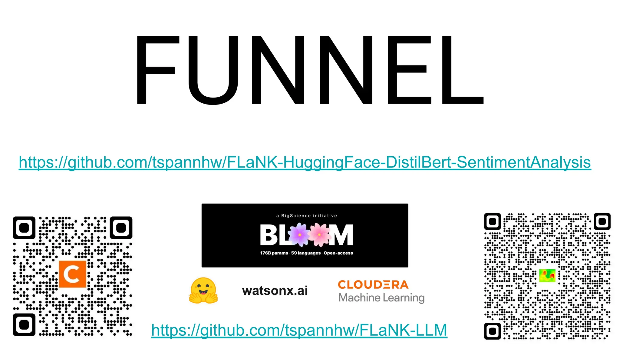 © 2023 Cloudera, Inc. All rights reserved.
FUNNEL
https://github.com/tspannhw/FLaNK-HuggingFace-DistilBert-SentimentAnalysis
https://github.com/tspannhw/FLaNK-LLM
watsonx.ai
 