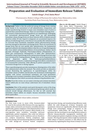 Preparation and Evaluation of Immediate Release Tablets | PDF