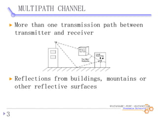WATANABE・FUJII ・HATANO LAB.
MULTIPATH CHANNEL
3
More than one transmission path between
transmitter and receiver
Reflections from buildings, mountains or
other reflective surfaces