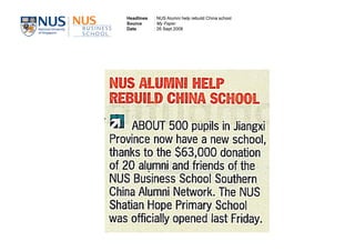 26 Sept 2008 Nus Alumni Help Rebuild China School My Paper