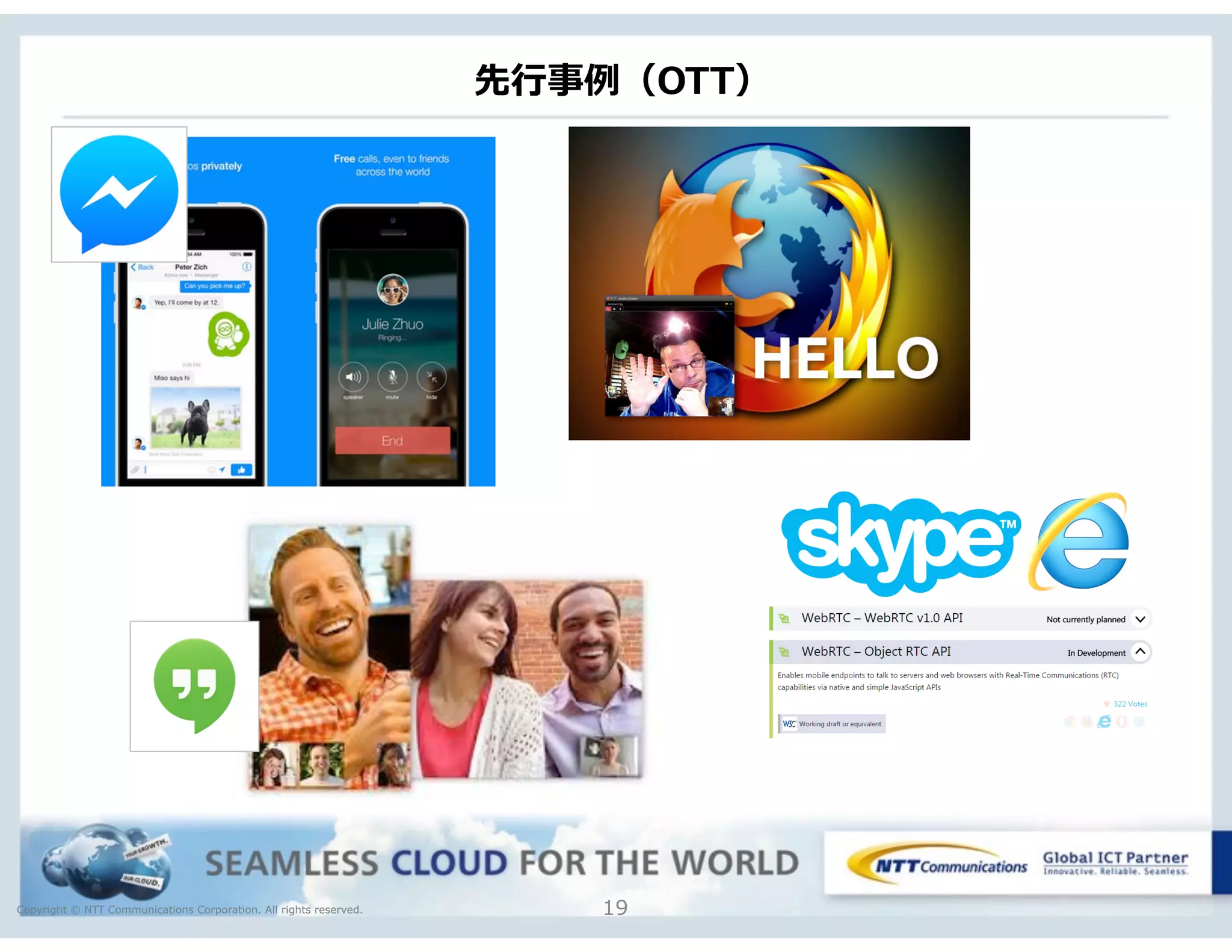 Copyright © NTT Communications Corporation. All rights reserved.
先⾏行行事例例（OTT）
19
 