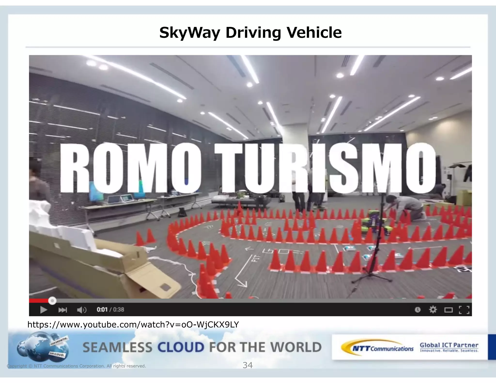 Copyright © NTT Communications Corporation. All rights reserved.
SkyWay  Driving  Vehicle
34
https://www.youtube.com/watch?v=oO-WjCKX9LY
 