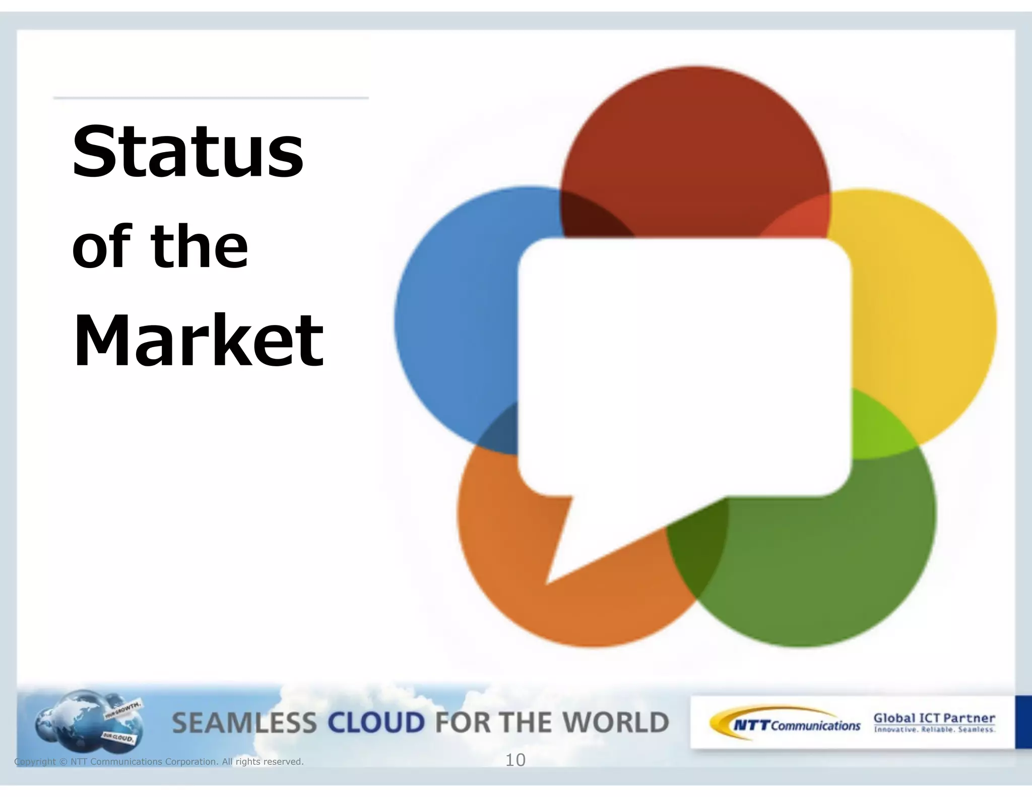 Copyright © NTT Communications Corporation. All rights reserved. 10
Status 
of  the 
Market
 